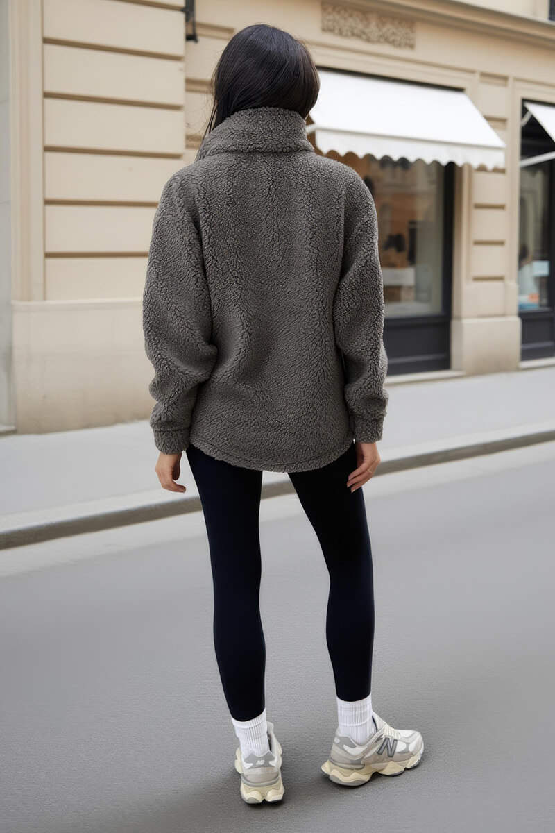 Grey 1/4 Zip Teddy Sweatshirt