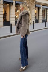 Mink Faux Fur Shawl Collar Buckle Detail Jacket