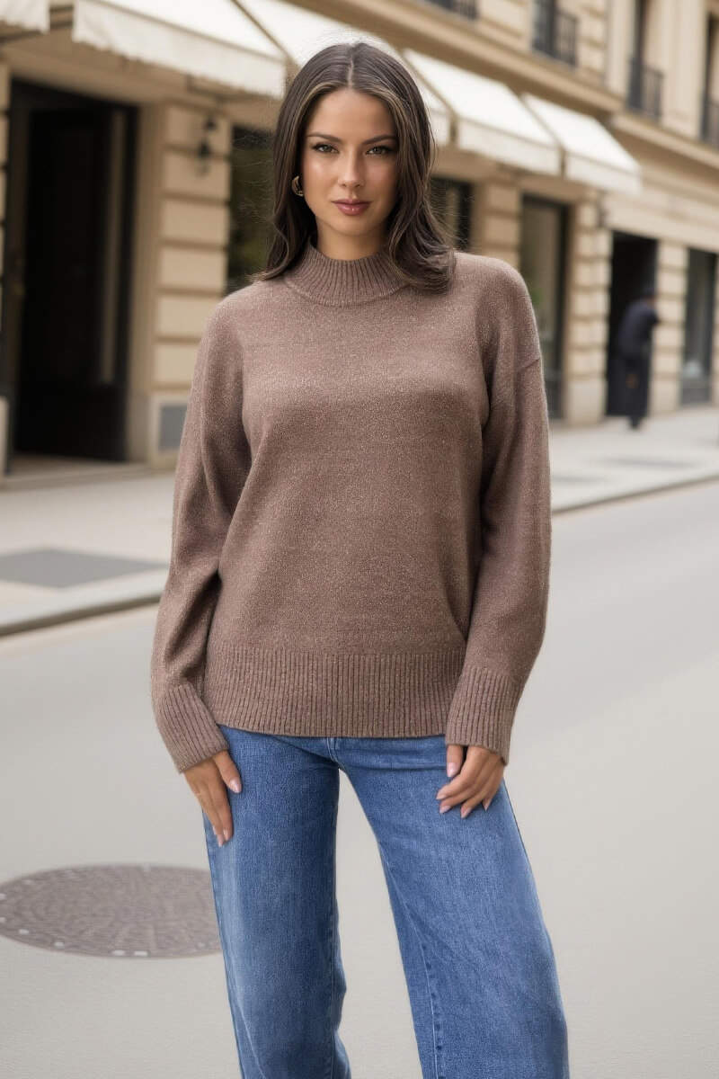 Mink Mock Neck Split Hem Jumper