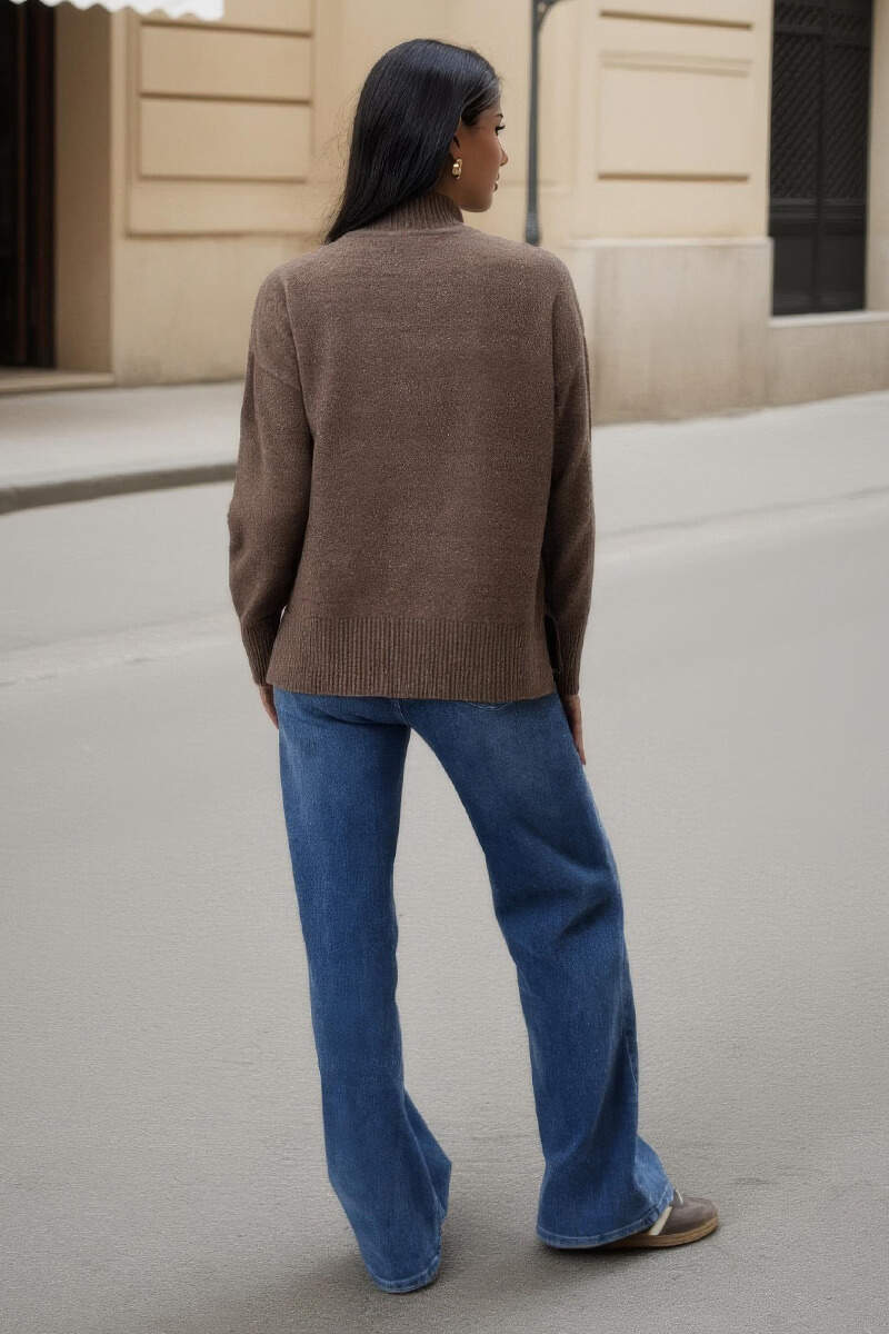 Mink Mock Neck Split Hem Jumper