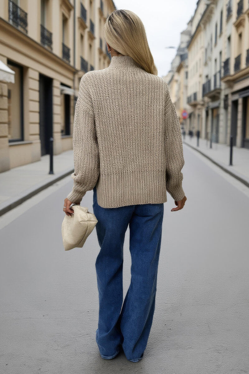 Oatmeal Mock Neck Cable Knit Jumper