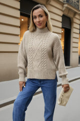 Oatmeal Mock Neck Cable Knit Jumper