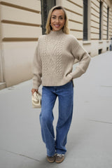 Oatmeal Mock Neck Cable Knit Jumper
