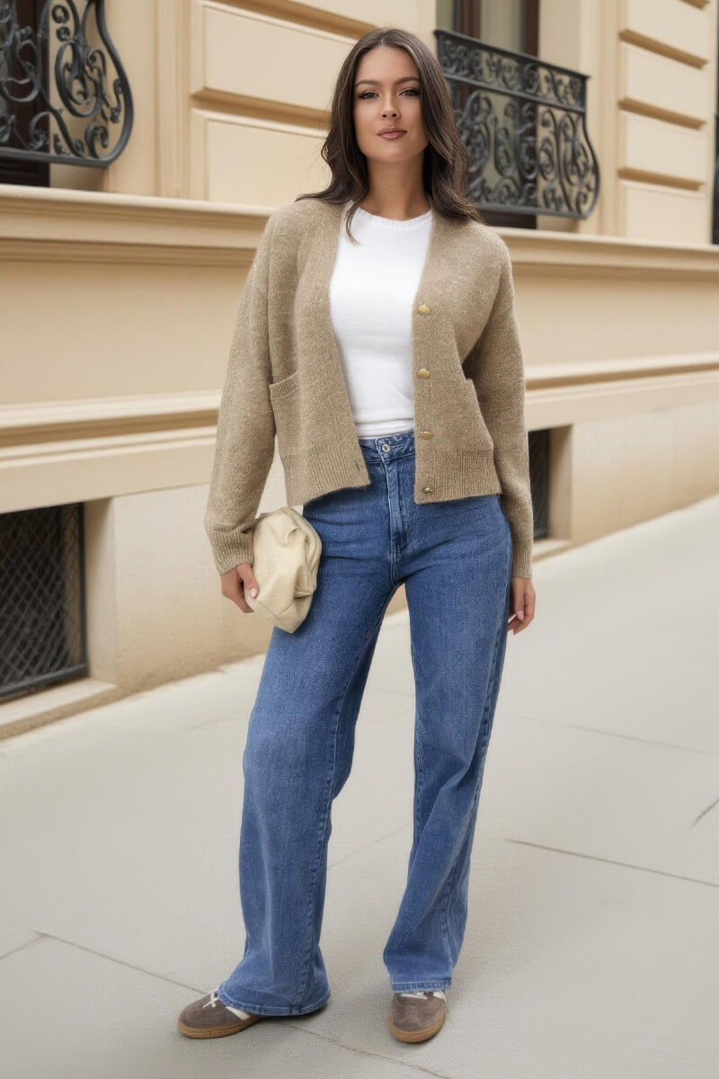 Oatmeal Pocket Detail Knitted Cardigan