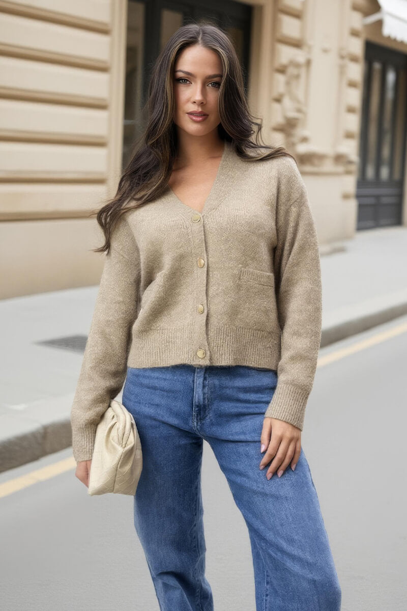 Oatmeal Pocket Detail Knitted Cardigan