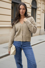 Oatmeal Pocket Detail Knitted Cardigan