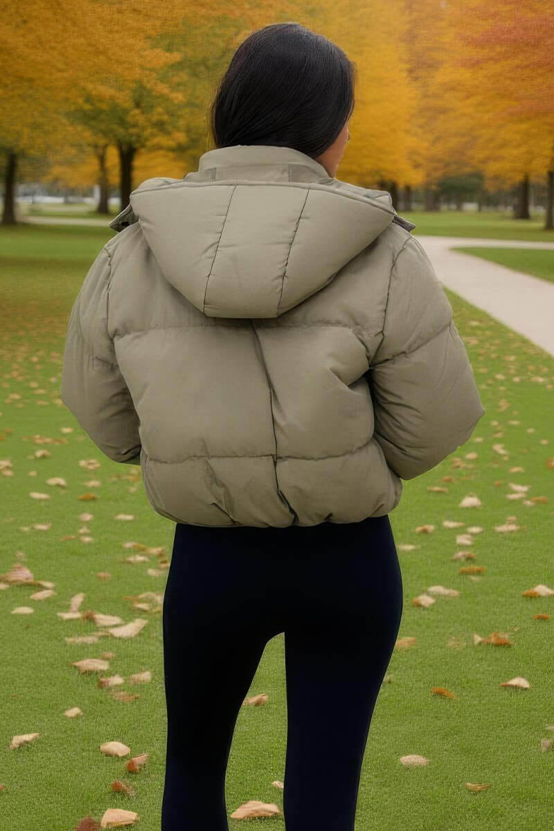 Sage Hooded Short Puffer Coat