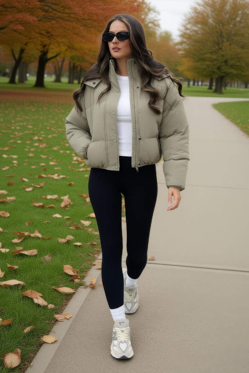 Sage Hooded Short Puffer Coat