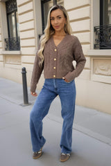 Mink Cable Knit Gold Button Cardigan