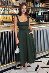 Forest Square Neck A-line Midi Dress