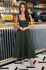 Forest Square Neck A-line Midi Dress