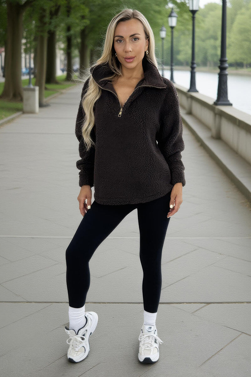 Chocolate 1/4 Zip Teddy Sweatshirt