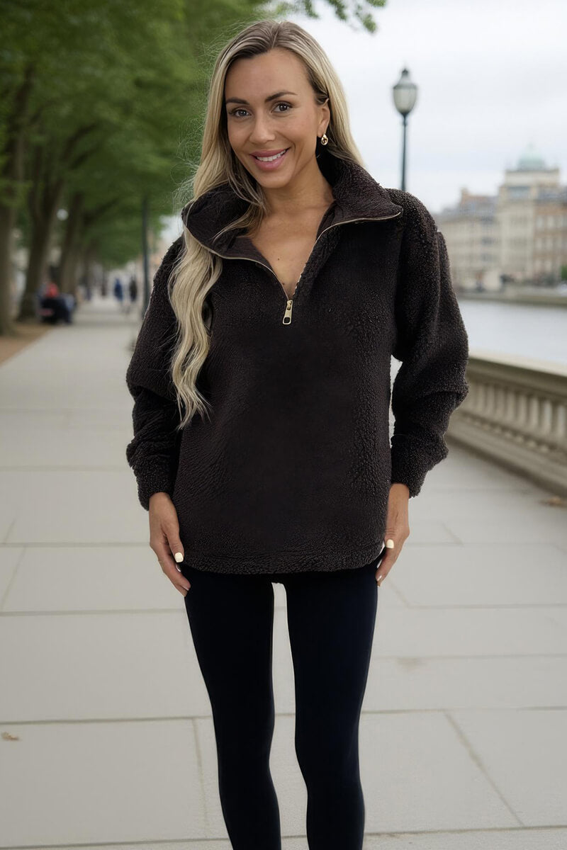 Chocolate 1/4 Zip Teddy Sweatshirt
