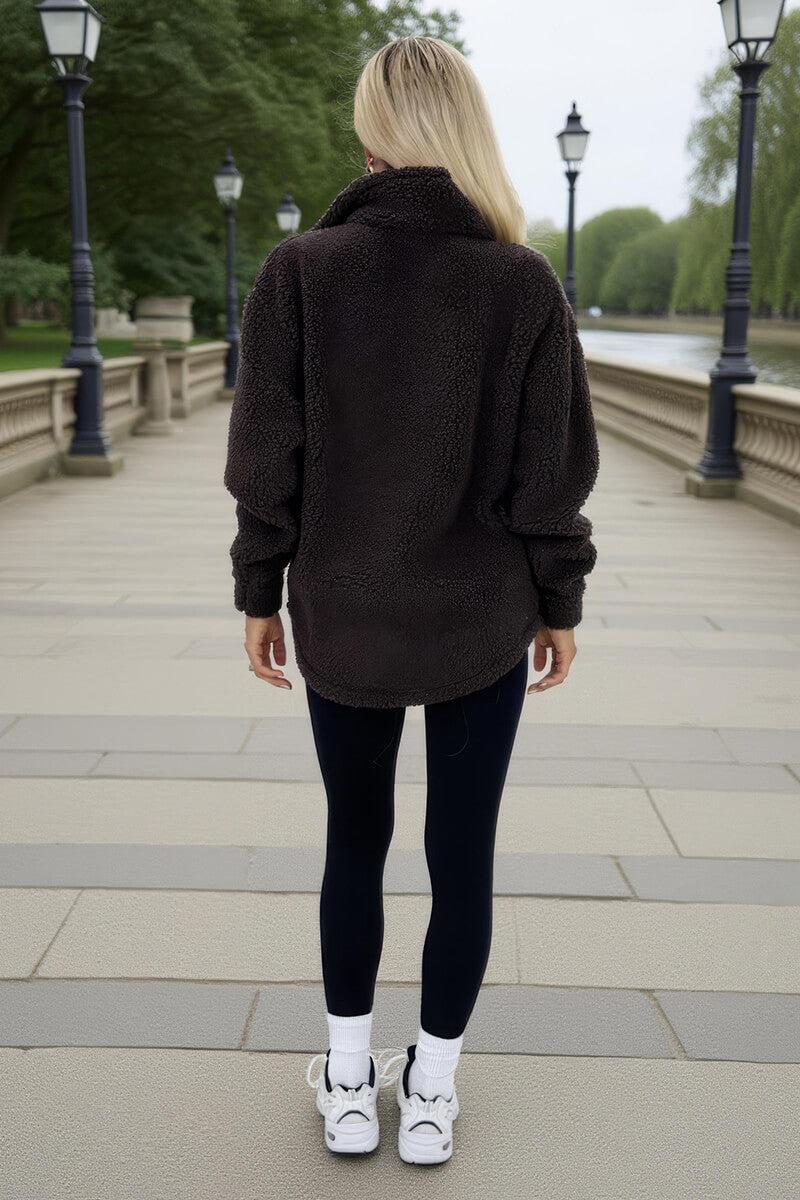 Chocolate 1/4 Zip Teddy Sweatshirt