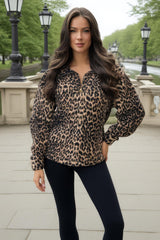 Leopard Print 1/4 Zip Teddy Sweatshirt