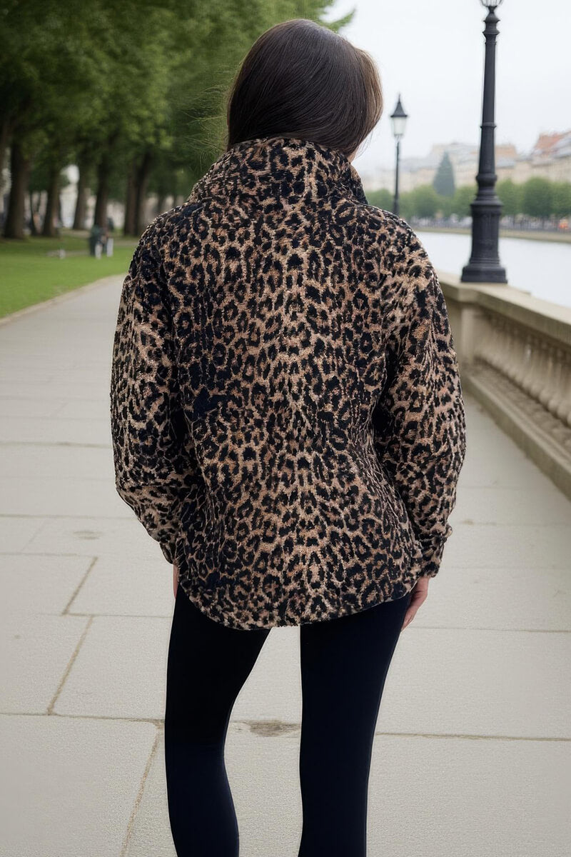Leopard Print 1/4 Zip Teddy Sweatshirt