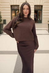 Chocolate Mock Neck Seam Detail Jumper