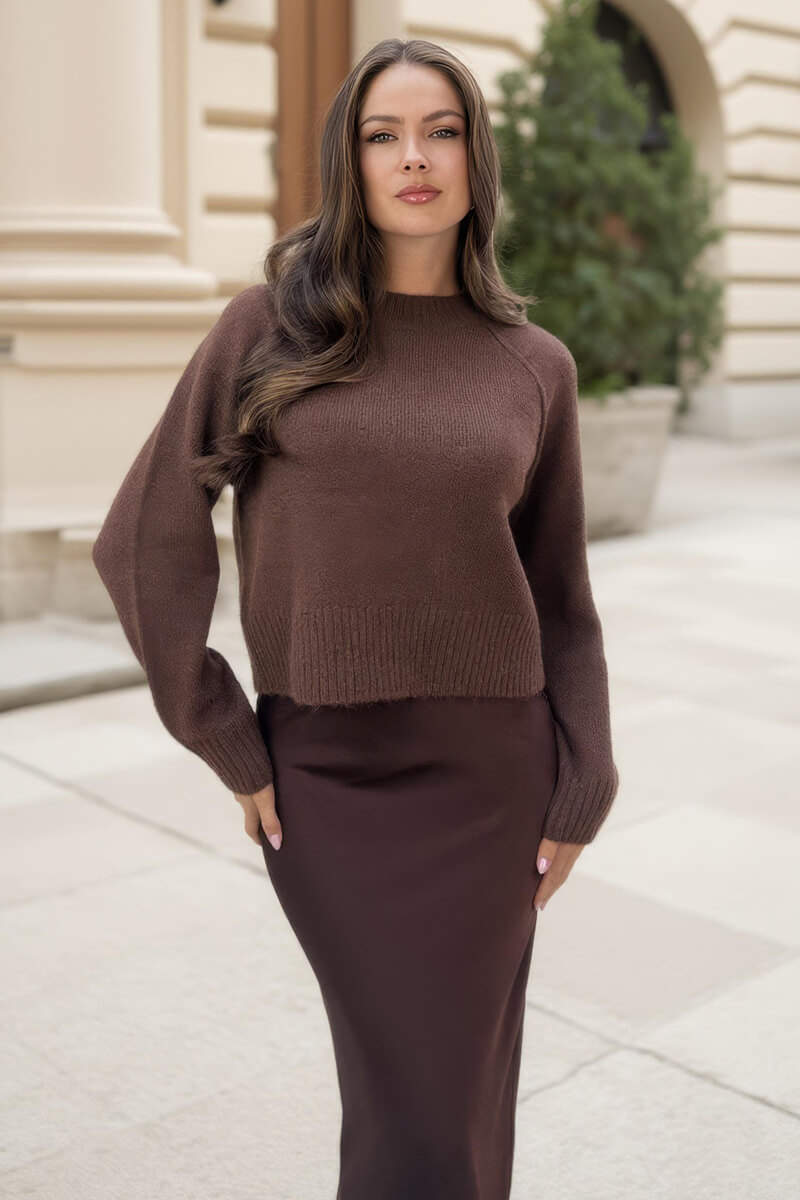 Chocolate Mock Neck Seam Detail Jumper