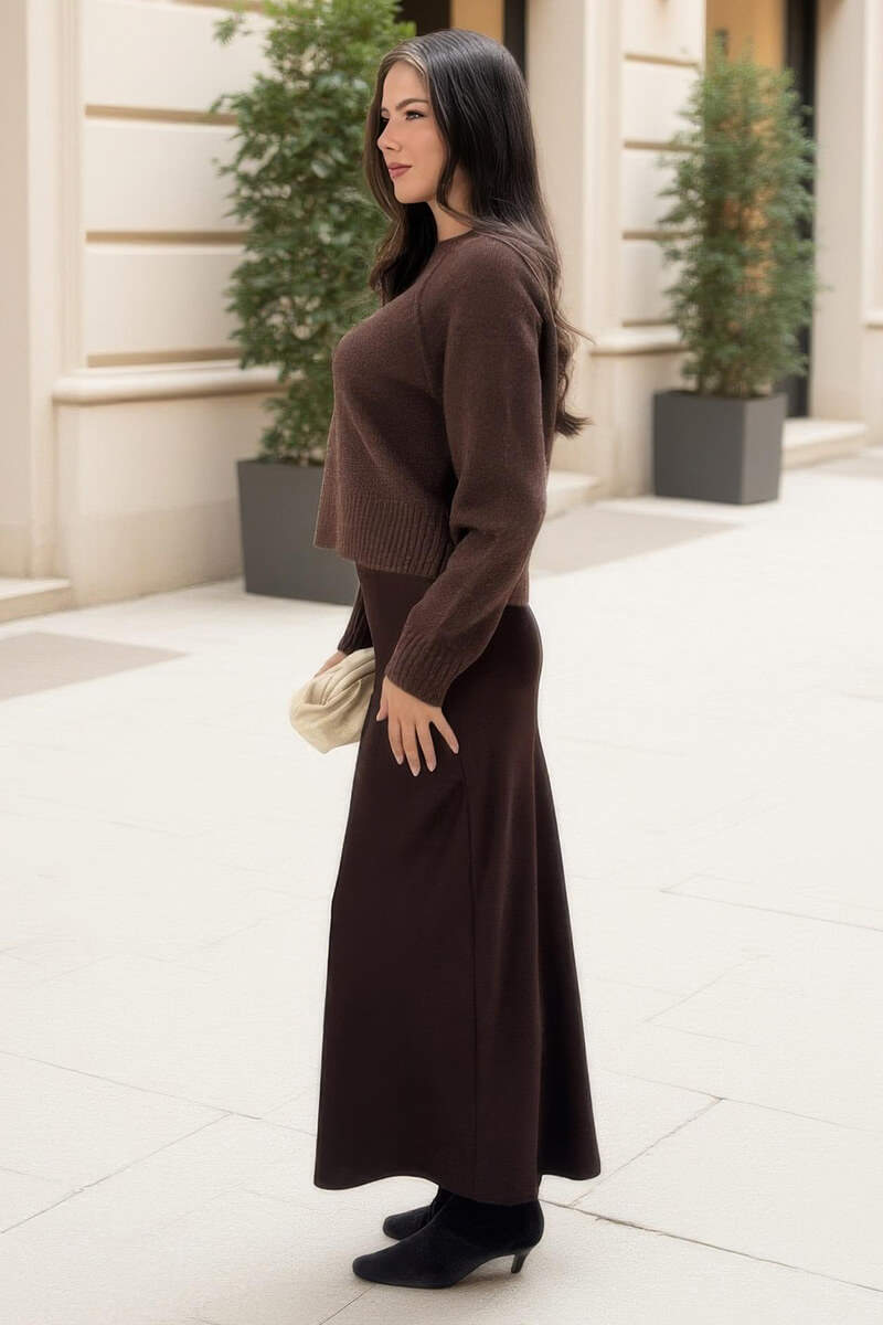 Chocolate Mock Neck Seam Detail Jumper