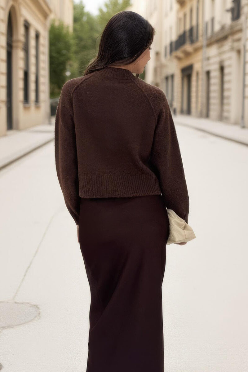 Chocolate Mock Neck Seam Detail Jumper