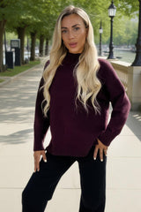 Burgundy Mock Neck Split Hem Jumper