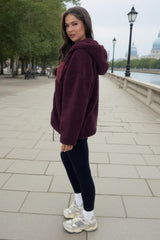 Burgundy Pocket Detail Hooded Teddy Jacket