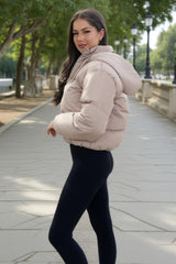 Stone Drawstring Hood Short Puffer Coat