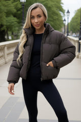Chocolate Drawstring Hood Short Puffer Coat