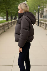 Chocolate Drawstring Hood Short Puffer Coat