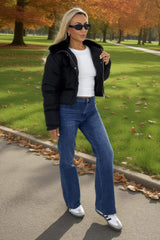 Black Split Hood Short Puffer Coat