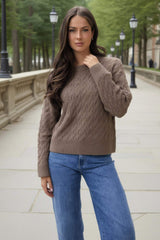 Mink Round Neck Cable Knit Jumper