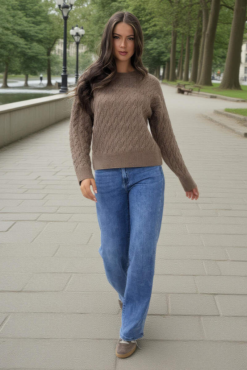 Mink Round Neck Cable Knit Jumper