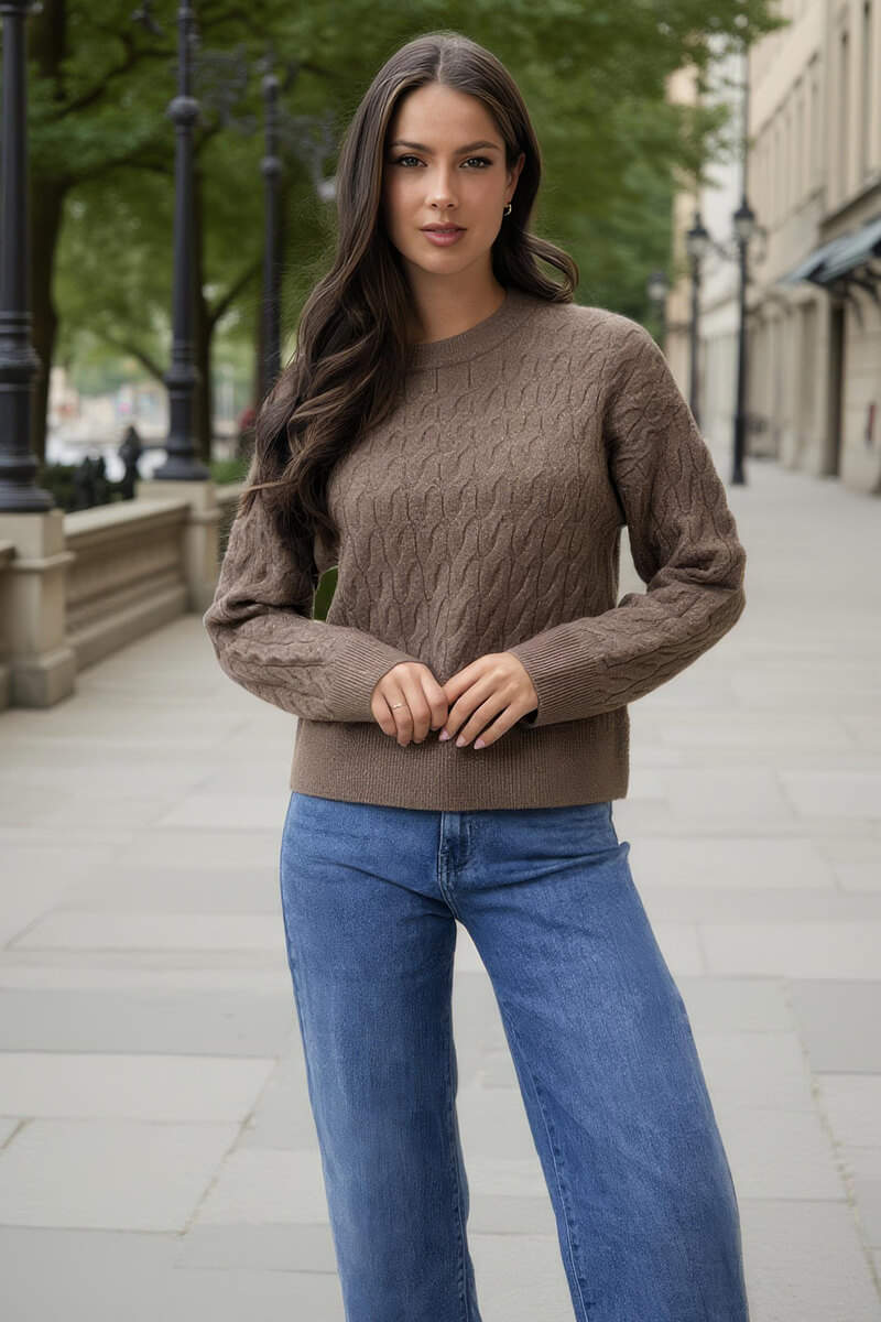 Mink Round Neck Cable Knit Jumper