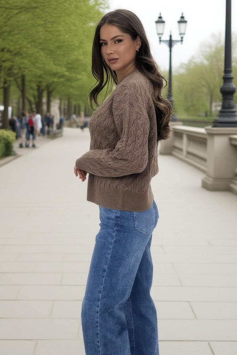 Mink Round Neck Cable Knit Jumper