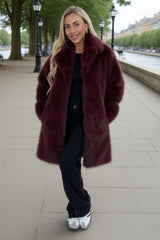 Burgundy Faux Fur Longline Jacket