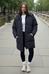 Black Hooded Longline Puffer Coat