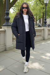 Black Hooded Longline Puffer Coat