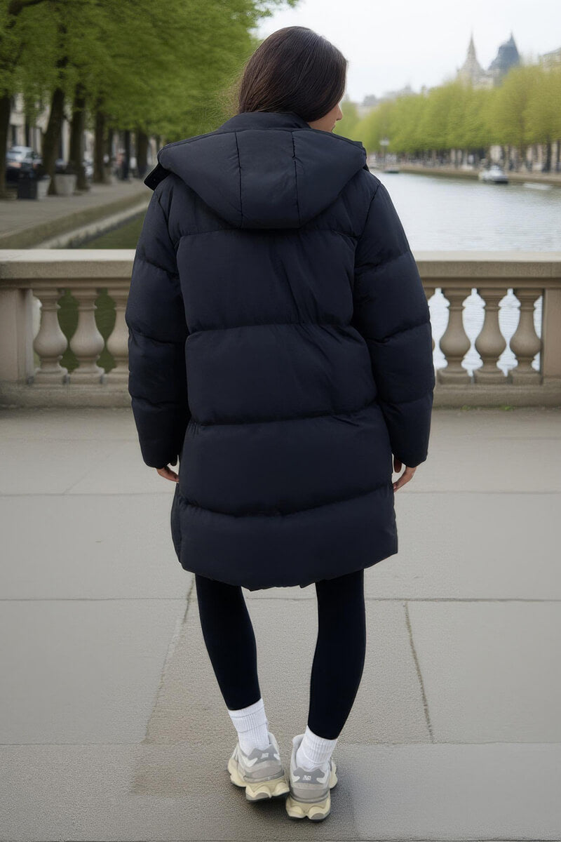 Black Hooded Longline Puffer Coat
