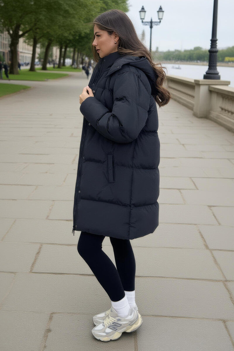 Black Hooded Longline Puffer Coat