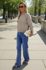 Oatmeal Mock Neck Seam Detail Jumper