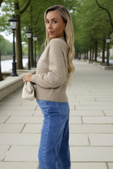 Oatmeal Mock Neck Seam Detail Jumper