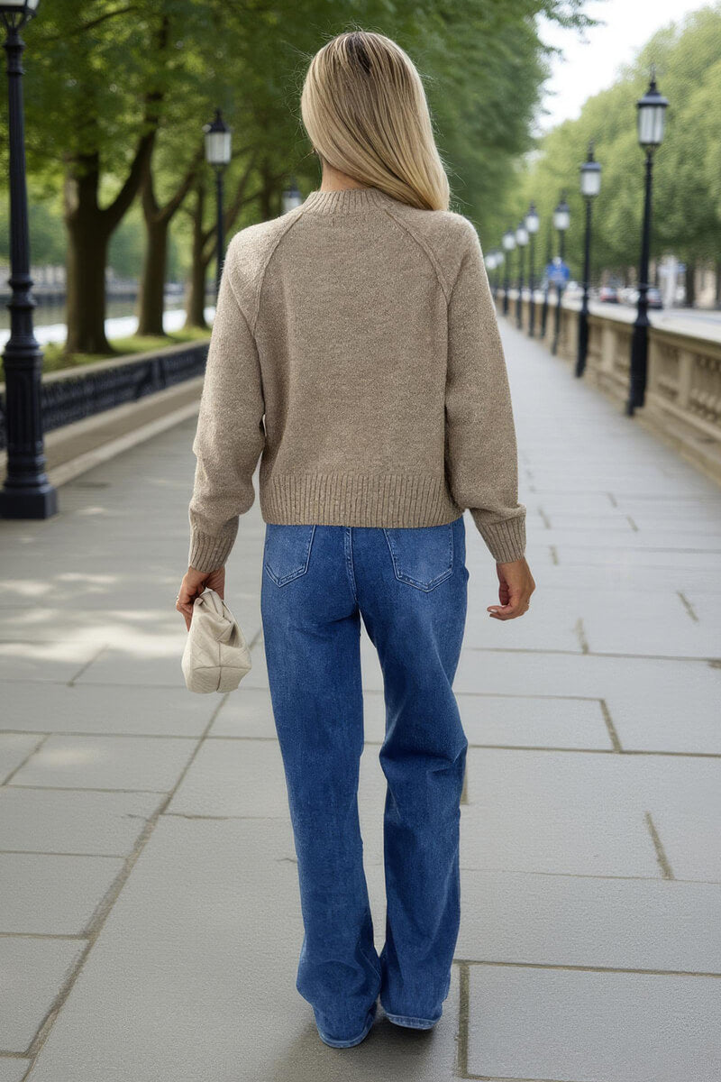 Oatmeal Mock Neck Seam Detail Jumper