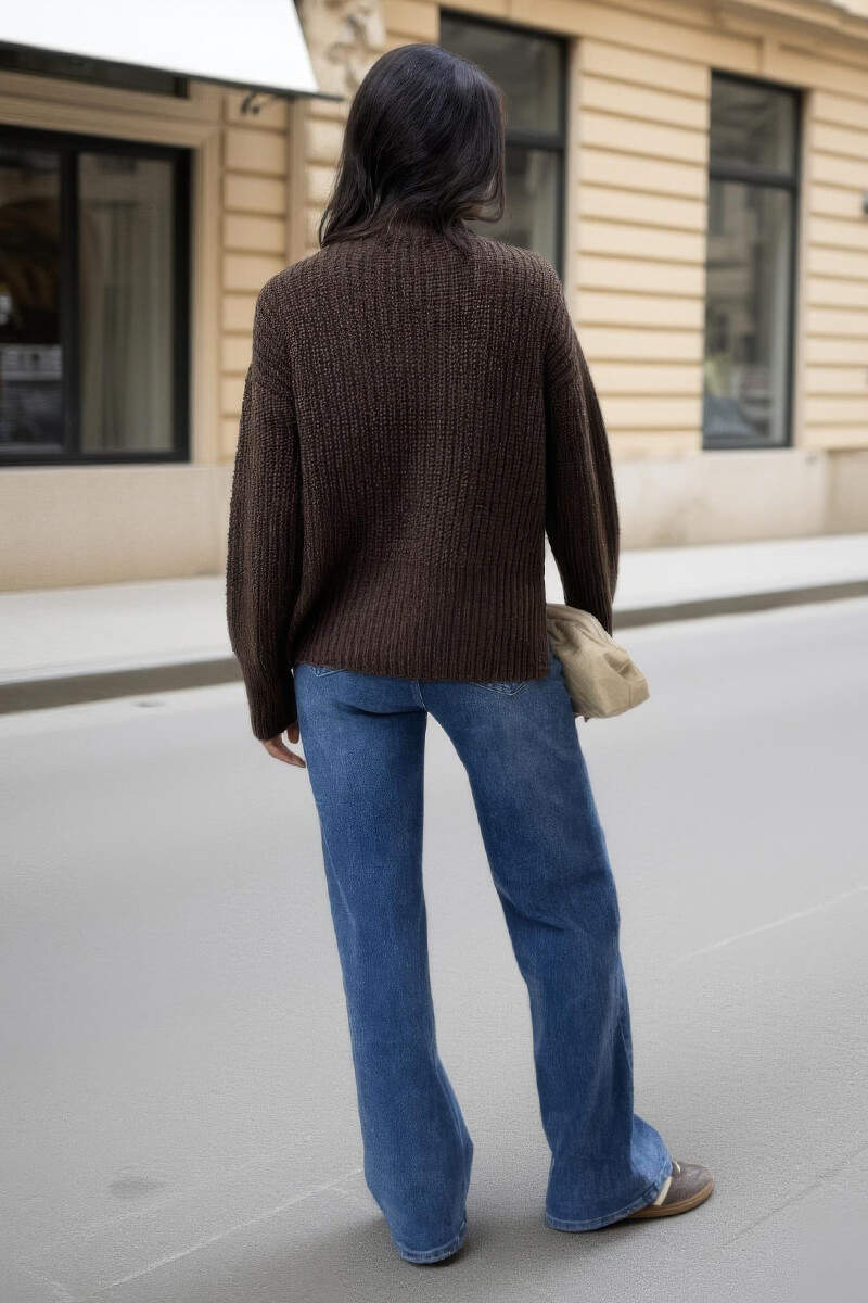 Chocolate Mock Neck Cable Knit Jumper