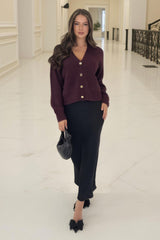 Burgundy Pocket Detail Knitted Cardigan