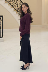 Burgundy Pocket Detail Knitted Cardigan