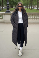 Chocolate Hooded Puffer Coat with Zip Front Pockets