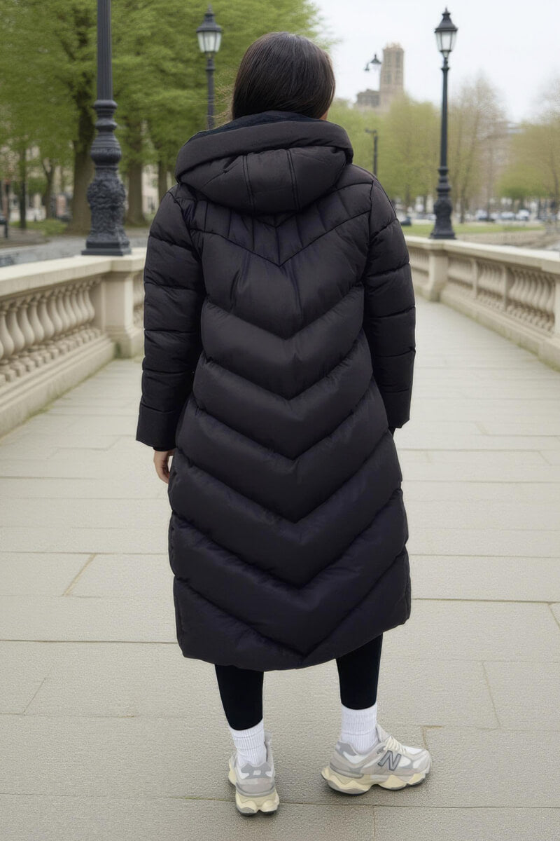 Chocolate Hooded Puffer Coat with Zip Front Pockets