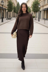 Chocolate Mock Neck Seam Detail Jumper