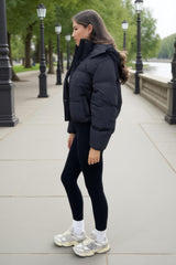 Black Hooded Short Puffer Coat