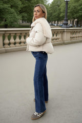 Cream Split Hood Short Puffer Coat